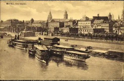 Ak Mainz am Rhein, Rheinquai, Dampfer