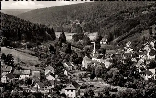 Ak Eisenschmitt in der Eifel, Totalansicht der Ortschaft, Wald, Kirche