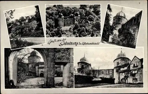 Ak Hofgeismar in Nordhessen, Die Sababurg im Reinhardswald, Gesamtansicht, Turm, Tordurchgang