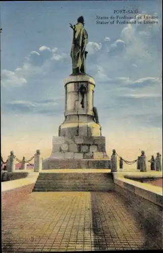 Ak Port Said Ägypten, Statue de Ferdinand de Lesseps