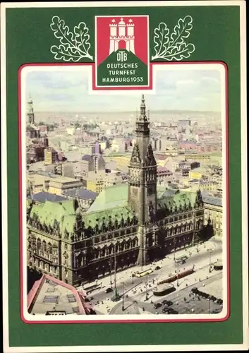 Passepartout Ak Hamburg, Deutsches Turnfest 1953, Rathaus, Vogelschau