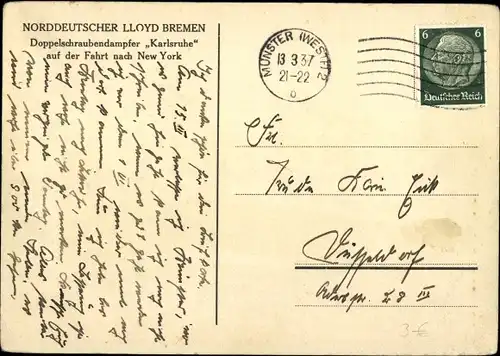 Ak Doppelschraubendampfer Karlsruhe, Norddeutscher Lloyd