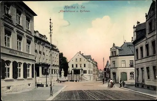 Ak Hartha in Sachsen, Albertstraße, Rathaus
