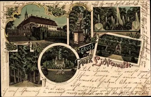 Litho Lichtenwalde Niederwiesa in Sachsen, Schloss, Die sieben Wasserkünste, Freitreppe