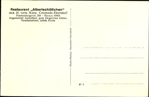 Ak Ebersdorf Chemnitz Sachsen, Restaurant Albertschlößchen