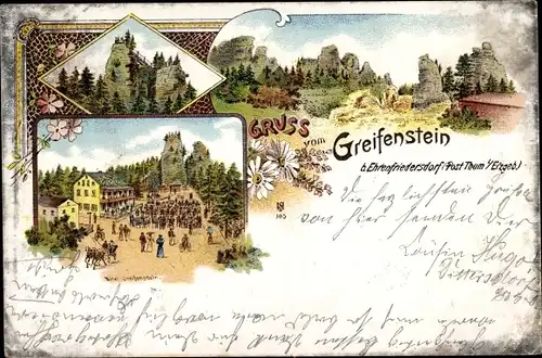 Litho Ehrenfriedersdorf im Erzgebirge, Greifenstein, Hotel, Felsformationen