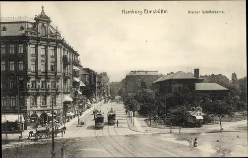 Ak Hamburg Eimsbüttel, Kleiner Schäferkamp, Straßenbahnen