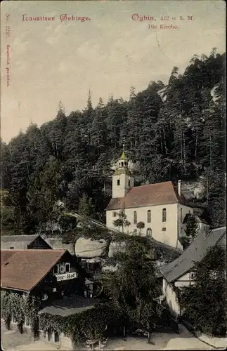 Ak Oybin in der Oberlausitz, Kirche, Wald, Gasthof