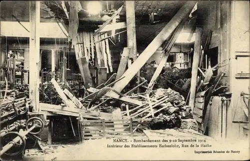 Ak Nancy Meurthe et Moselle, Bombardement Septembre 1914, Intérieur des Etablissements Eschenlohr