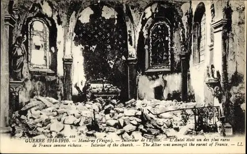 Ak Mandray Lothringen Vosges, Interieur de l'Eglise, L'Autel était un des plus rares