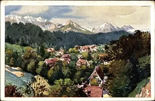 Künstler Ak Stahl, Bad Faulenbach Füssen, Blick auf den Ort und Alpen, Nr. 106