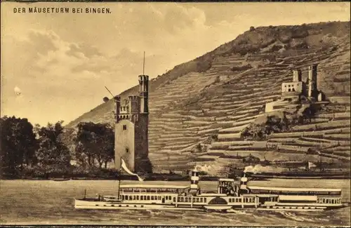 Ak Bingerbrück Bingen am Rhein, Mäuseturm, Salondampfer