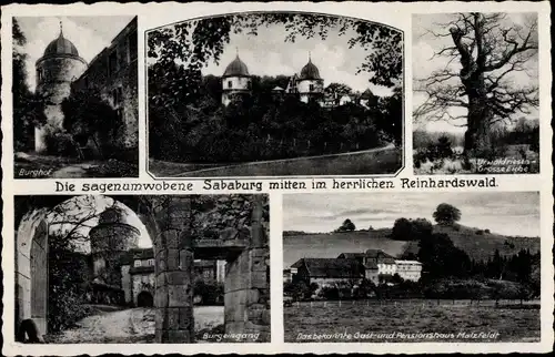 Ak Beberbeck Hofgeismar in Nordhessen, Sababurg, Eiche, Gasthaus Malzfeldt, Burgeingang