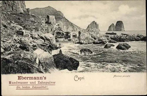 Ak Capri Neapel Campania, Marina piccola, Reklame Ebermanns Mundwasser