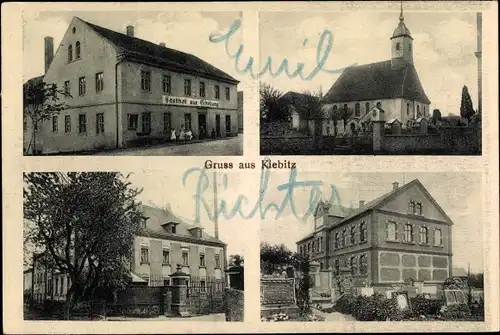 Ak Kiebitz Ostrau in Sachsen, Gasthof zur Erholung, Kirche, Wohnhäuser, Friedhof