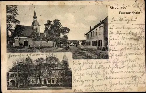 Ak Burkartshain Wurzen in Sachsen, Straßenpartie, Kirche