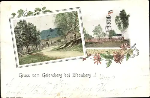 Ak Burkhardtsdorf im Erzgebirge, Geiersberg, Gasthaus, Aussichtsturm