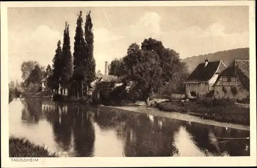 Ak Tagolsheim Elsass Haut Rhin, Ortsansicht, Fluss, Häuser