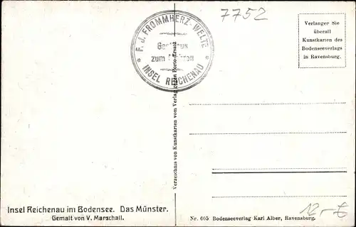 Künstler Ak Marschall, V., Mittelzell Insel Reichenau, Das Münster