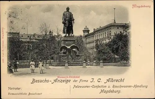 Ak Magdeburg, Bismarck Denkmal, Besuchsanzeige Firma J. C. Albrecht
