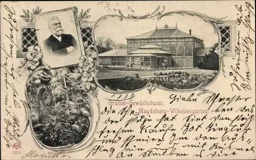 Ak Magdeburg, Wilhelmsgarten, Gruson Gewächshaus