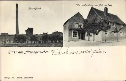 Ak Alleringersleben Ingersleben in der Börde, Zuckerfabrik, Warenhandlung