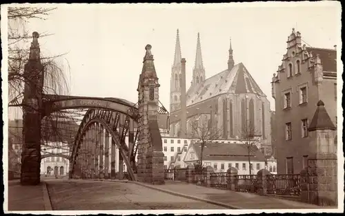 Foto Ak Görlitz in der Lausitz, Pfarrkirche St. Peter und Paul, Brücke, Straßenpartie