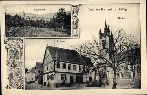 Ak Rauenthal im Rheingau Eltville am Rhein Hessen, Blick auf das Rathaus und die Kirche