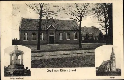 Ak Rütenbrock Haren im Emsland, Kirche, Kriegerdenkmal, Schule