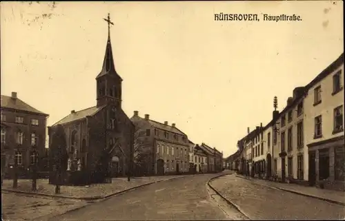 Ak Hünshoven Geilenkirchen in Nordrhein Westfalen, Hauptstraße mit Kirche