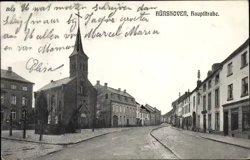 Ak Hünshoven Geilenkirchen in Nordrhein Westfalen, Hauptstraße mit Kirche