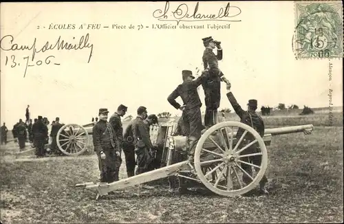 Ak Écoles à Feu, Pièce de 75mm, L'Officier observant l'objectif