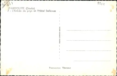 Ak Saint Hippolyte Doubs, L'Entree du pays et l'Hotel Bellevue