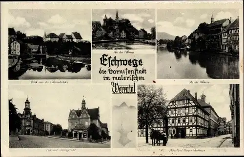 Ak Eschwege an der Werra Hessen, Post und Amtsgericht, altes und neues Rathaus, Werrabrücke