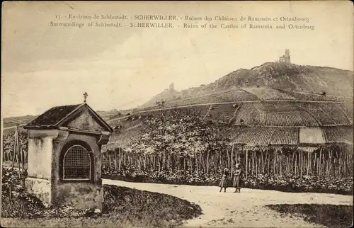 Ak Scherwiller Scherweiler Elsass Bas Rhin, Ruines des Chateaux de Ramstein et Ortenbourg