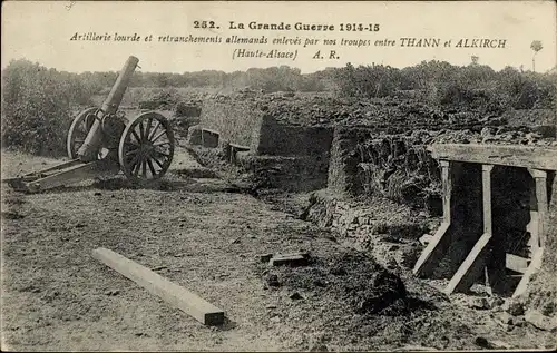 Ak Thann Elsass Haut Rhin, Artillerie lourde et retranchements allemands, La Grande Guerre 1914-1915