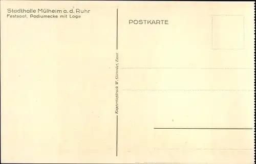 Ak Mülheim an der Ruhr, Stadthalle, Podiumecke, Loge, Festsaal