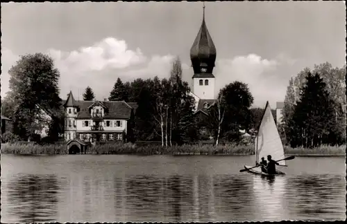 Ak Wessling Weßling Oberbayern, Blick vom See, Sommertage, Wassersport