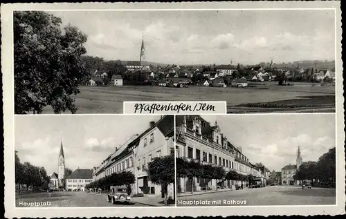 Ak Pfaffenhofen an der Ilm Oberbayern, Hauptplatz mit Rathaus, Gesamtansicht