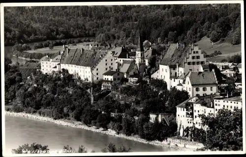 Foto Ak Wasserburg am Inn in Oberbayern, Fliegeraufnahme, Gesamtansicht