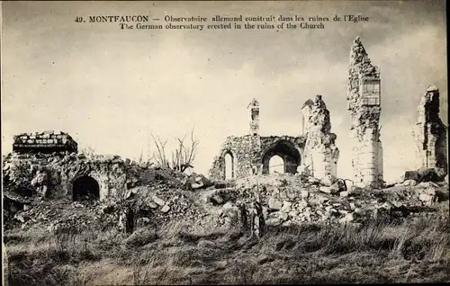 Ak Montfaucon Meuse, Observatoire allemand construit dans les ruines de l'Eglise, I. WK