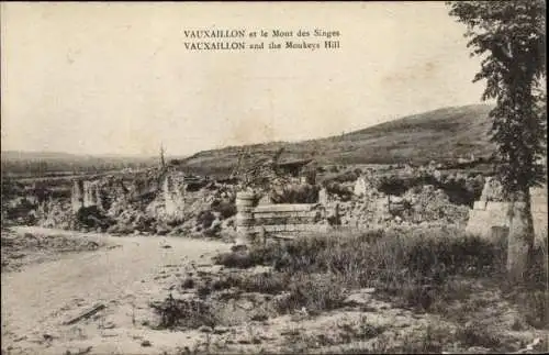 Ak Vauxaillon Aisne, Mont des Singes, Ruines, Kriegszerstörung I. WK