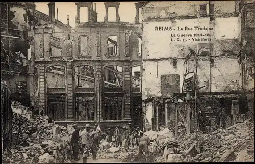 Ak Reims Marne, La Rue Trudaine, Ruines, Kriegszerstörung I. WK