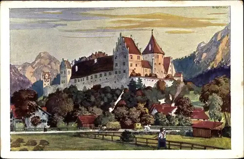 Künstler Ak Stahl, Füssen im schwäbischen Kreis Ostallgäu, Das hohe Schloss, Nr. 102