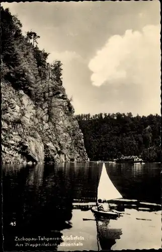 Ak Kriebstein Mittelsachsen, Zschopau Talsperre, Wappenfelsen Lauenhain