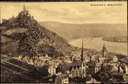 Ak Braubach am Rhein, Marksburg, Blick auf den Ort