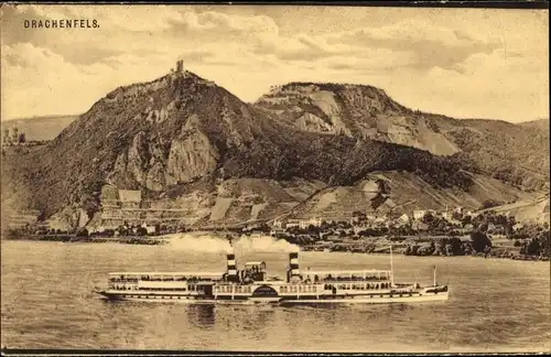 Ak Königswinter am Rhein, Drachenfels, Salondampfer, Blick auf den Ort