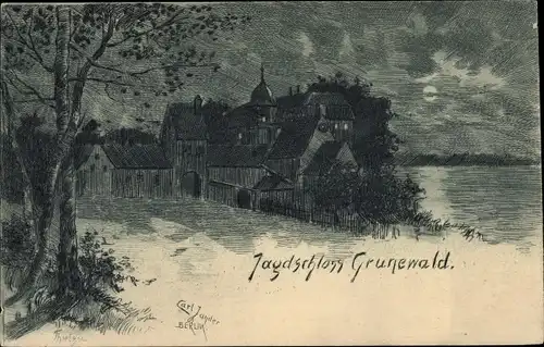 Künstler Ak Thiel, Berlin Wilmersdorf Grunewald, Jagdschloss Grunewald, Nachtansicht