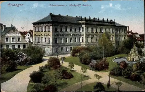 Ak Erlangen in Mittelfranken Bayern, Schlossgarten, Markgräfl. Schloss