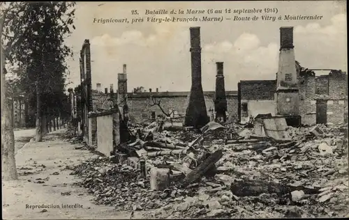 Ak Vitry le François Marne, Bataille de la Marne 1914, Frignicourt, Kriegszerstörung 1. WK
